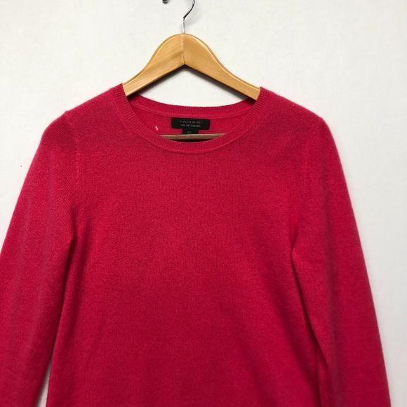 Tahari Women 100% 2-Ply Cashmere Sweater Size Medium Hot Pink M113 -21 - Picture 12 of 16